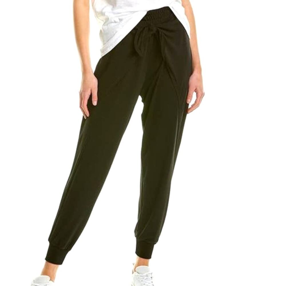 Cinq a Sept NWT Gizele Matte Jersey Tie Front Pants Black Size S Elastic Wasit